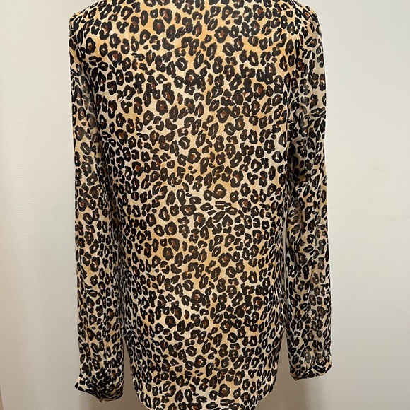 Guess Blouse Animal Print V-Neck Small Long Sleeve Brown Semi Sheer. - Picture 4 of 10